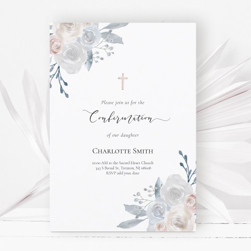 Confirmation watercolor floral corners invitation