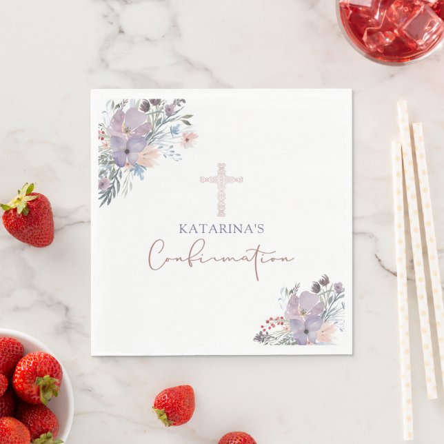 Confirmation Watercolor Wildflowers Cross Napkins (Insitu)