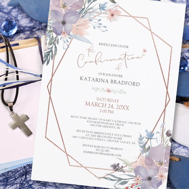 Confirmation Watercolor Wildflowers Purple Copper Invitation (Creator Uploaded)