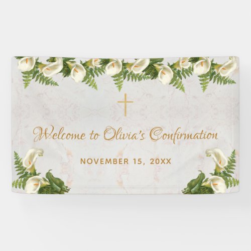 Confirmation Welcome Floral Calla Lilies Marble Banner