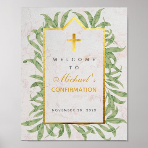 Confirmation Welcome Greenery Faux Gold Botanical Poster