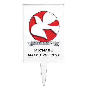 Confirmation White Dove on Red Circle  Cake Topper