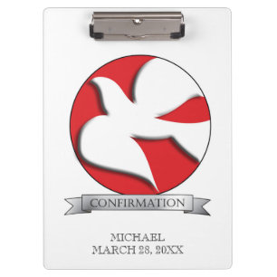 Confirmation White Dove on Red Circle Clipboard