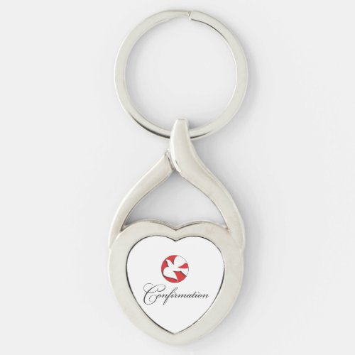 Confirmation White Dove on Red Circle  Keychain