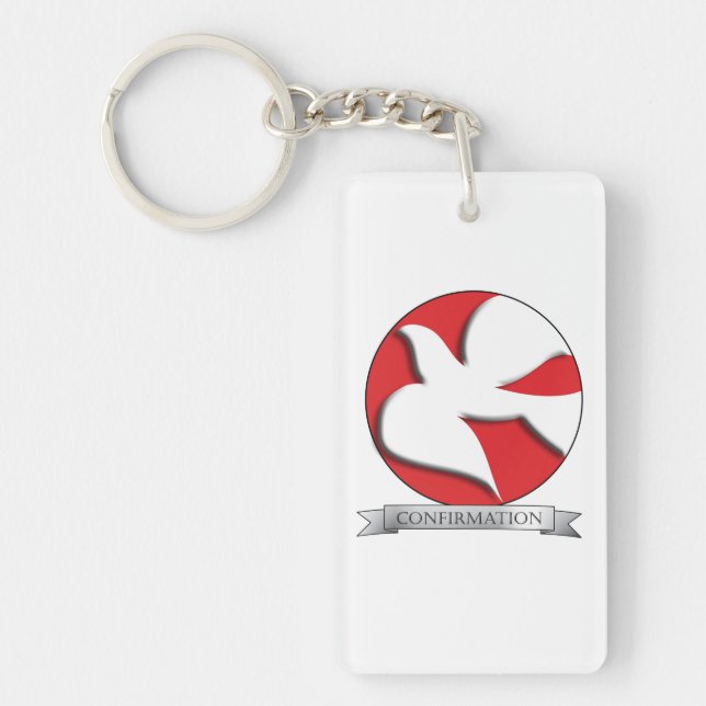 Confirmation White Dove on Red Circle  Keychain (Front)