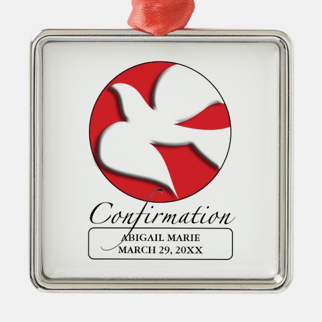 Confirmation White Dove on Red Circle  Metal Ornament (Front)