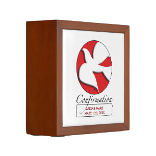 Confirmation White Dove on Red Circle Pencil Holder