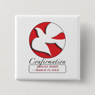 Confirmation White Dove on Red Circle Pinback Button