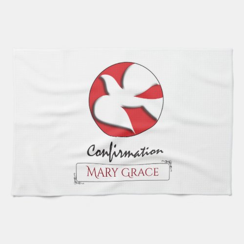 Confirmation White Dove on Red Circle  Towel