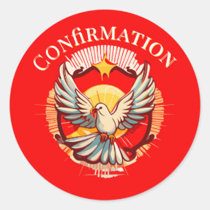 Confirmation White Dove Red Flamed Classic Round Sticker