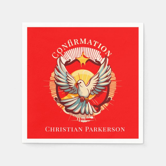 Confirmation White Dove Red Flamed Custom Napkins (Front)