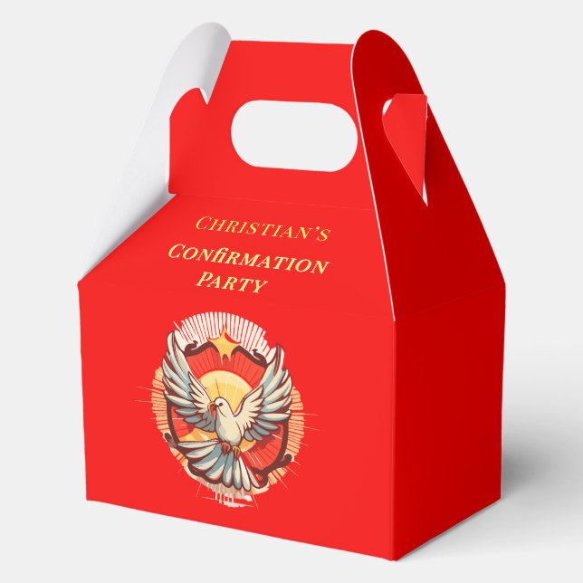 Confirmation White Dove Red Flamed  Favor Boxes (Back)