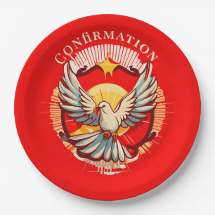 Confirmation White Dove Red Flamed Paper Plates