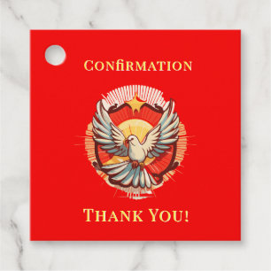 Confirmation White Dove Red Flamed Thank You Favor Tags