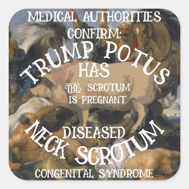 CONFIRMED TRUMP'S NECK SCROTUM IS PREGNANT SQUARE STICKER (Front)