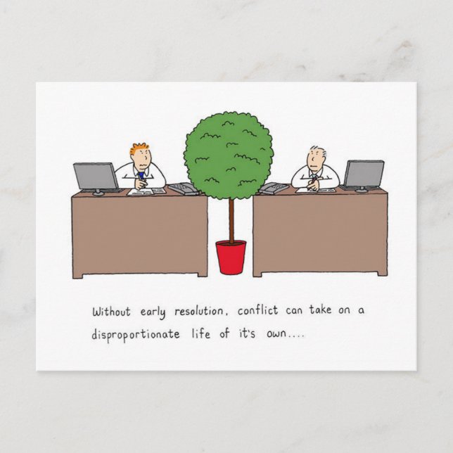 Conflict Resolution in the Workplace, Cartoon. Postcard (Front)
