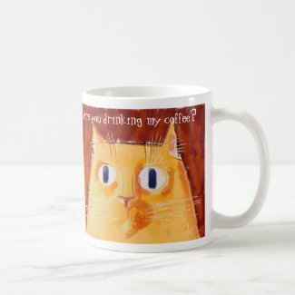 Confrontational orange cat with round eyes classic white coffee mug