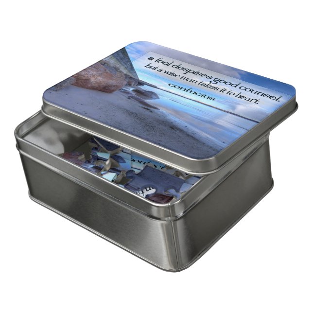 Confucius Inspirational Quote "Good counsel" Box & Jigsaw Puzzle (Lid Open)