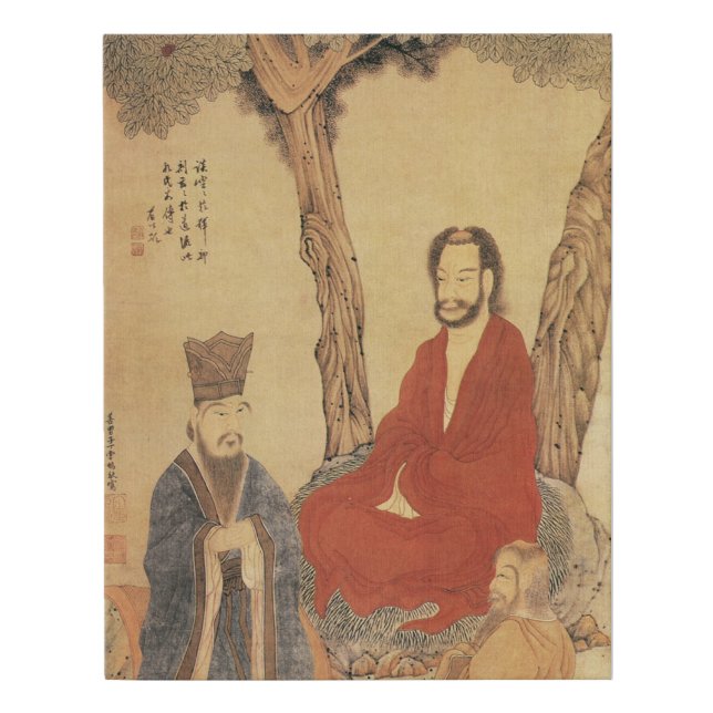 Confucius, Lao-tzu and Buddhist Arhat Faux Canvas Print (Front)