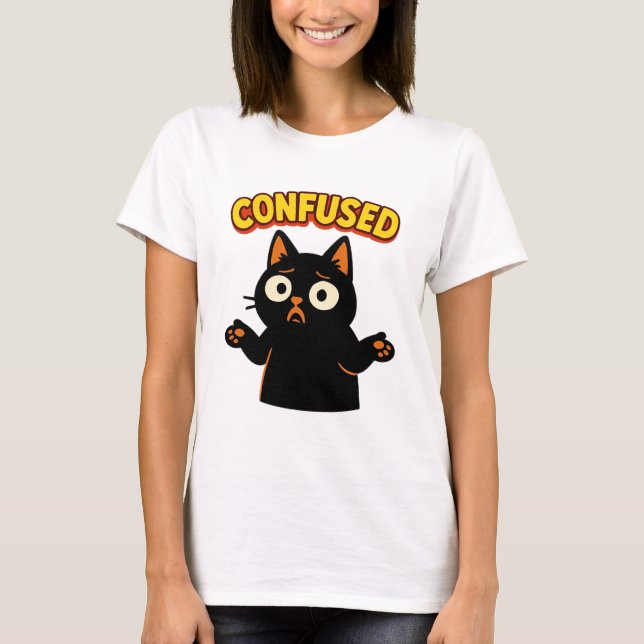 Confused Black Cat T-Shirt (Front)