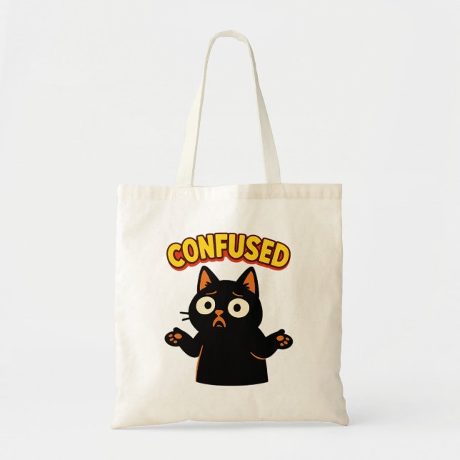 Confused Black Cat Tote Bag (Front)