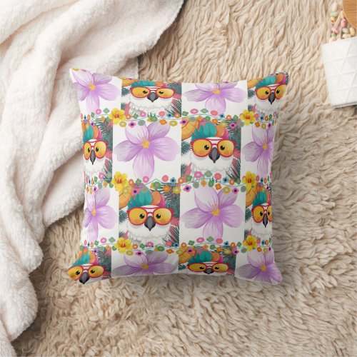 Confused Cockatoo in a floral print  Throw Pillow