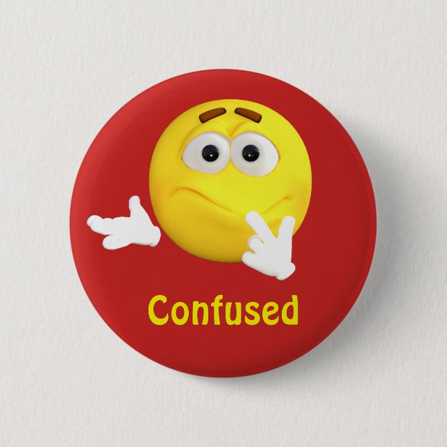 Confused Emoji Emoticon Cartoon Face Button (Front)