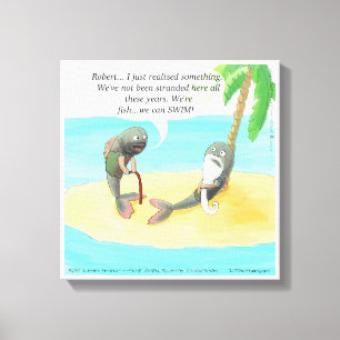 Confused Fish On Desert Island Funny Canvas Print