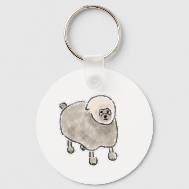 Confused Fluffy Sheep Dog Creature Keychain (Front)