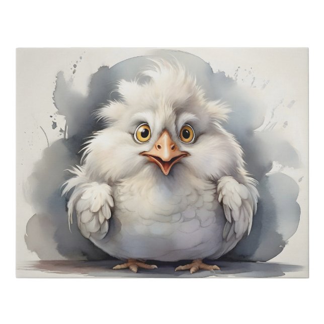 Confused Fluffy White Chicken Perplexed Faux Canvas Print (Front)