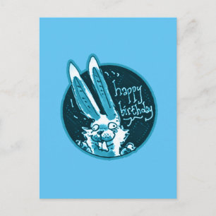 confused funny rabbit says happy birthday cartoon postcard