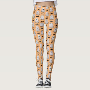 Confused Ghost Says "Oob?" Funny Halloween Cartoon Leggings