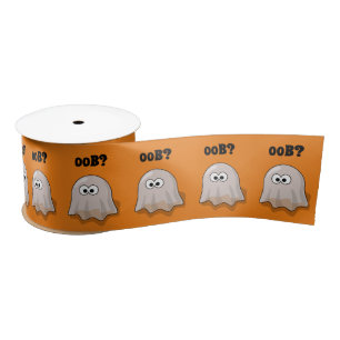 Confused Ghost Says "Oob?" Funny Halloween Cartoon Satin Ribbon