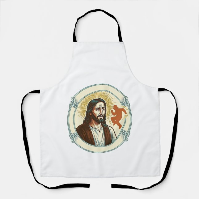 Confused Jesus Viral Dancing Trend Silhouette Vide Apron (Front)