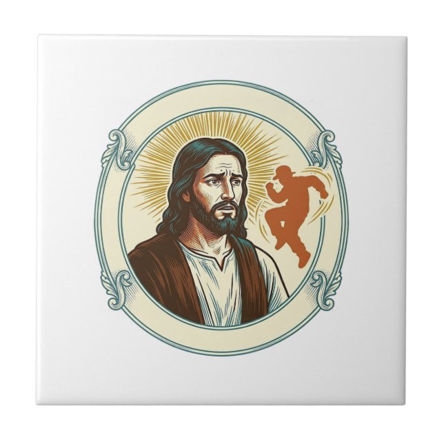 Confused Jesus Viral Dancing Trend Silhouette Vide Ceramic Tile (Front)