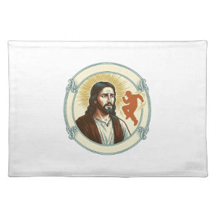 Confused Jesus Viral Dancing Trend Silhouette Vide Cloth Placemat