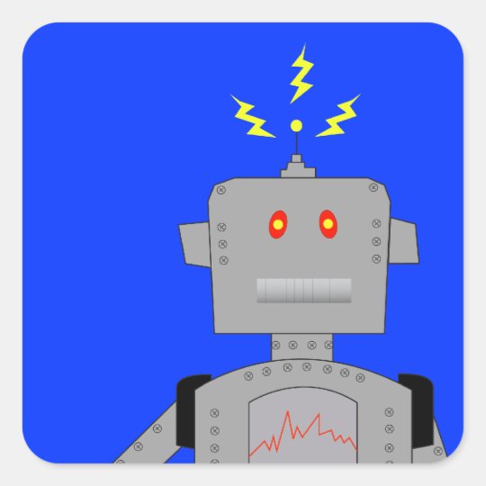 confused robot square sticker