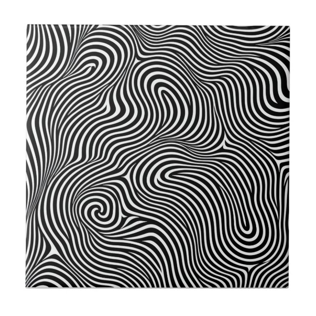 confusing hypnotic lines pattern black white swirl ceramic tile (Front)
