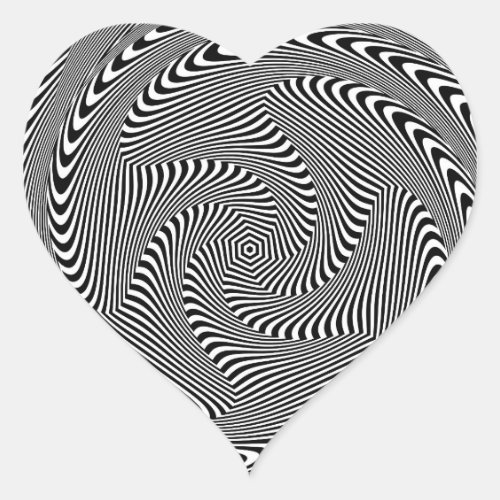 confusing hypnotic swirl lines pattern black white heart sticker