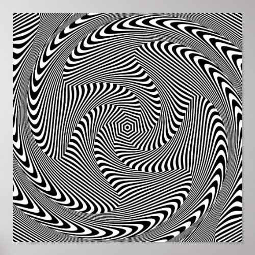 confusing hypnotic swirl lines pattern black white poster