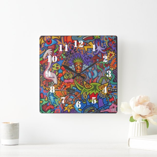 Confusion By Squid Fear City Square Wall Clock (Home)