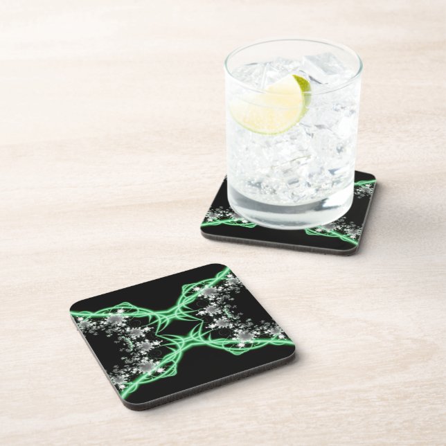 Confusion | Green and White Fractal Art Drink Coaster (Right Side)