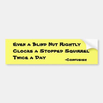 Confusish Says Blind Nut Squirtels Away Time Twice Bumper Sticker by talkingbumpers at Zazzle