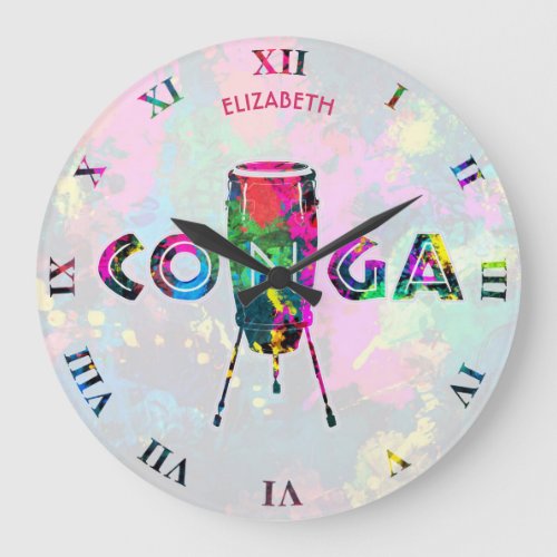 Conga Cuban Drum Colorful Tumbadora Latin Music Large Clock