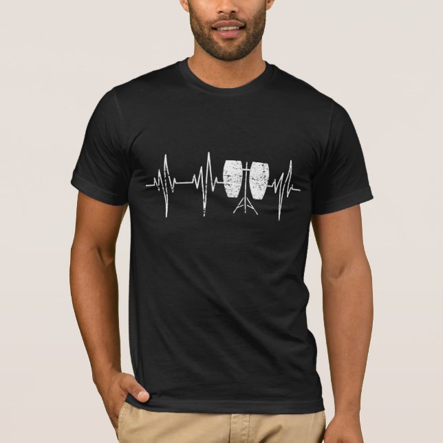 Conga Drum - Distressed Conga Drummer Heartbeat T-Shirt (Front)