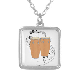 Conga Drums Silver Plated Necklace