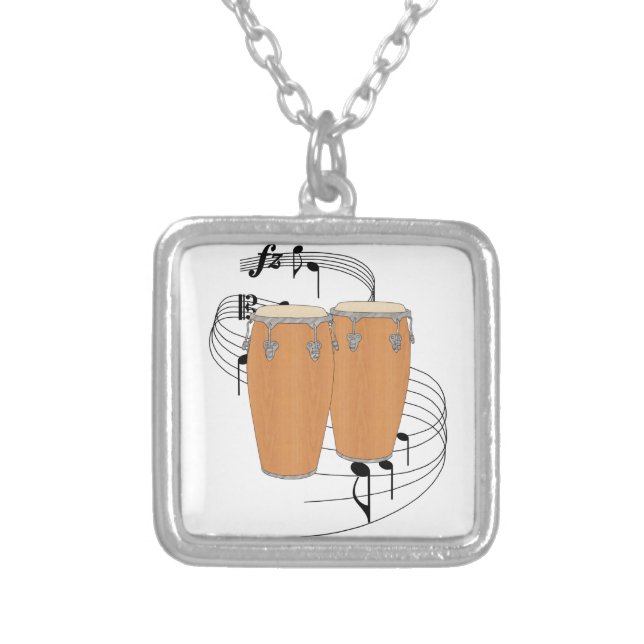 Conga Drums Silver Plated Necklace (Front)
