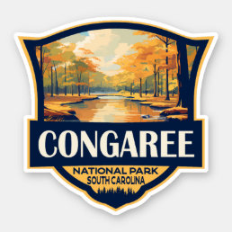 Congaree National Park Illustration Travel Vintage Sticker