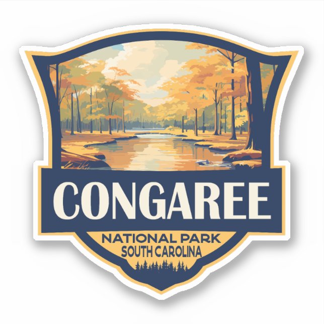 Congaree National Park Illustration Travel Vintage Sticker (Front)