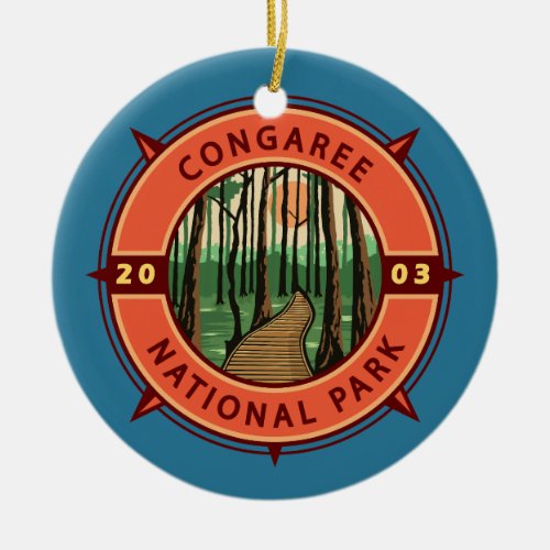 Congaree National Park Retro Compass Emblem Ceramic Ornament